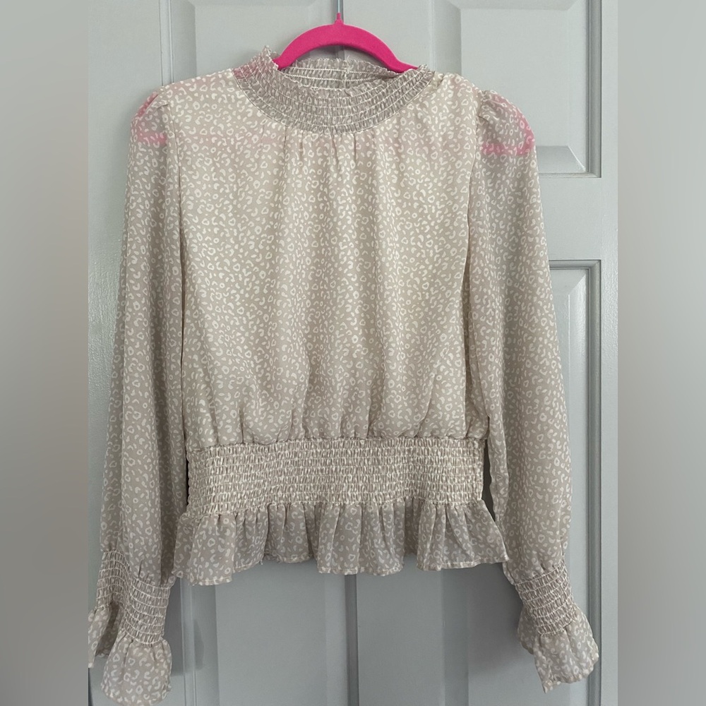 Women's Beige cheetah print  Smocked Blouse
